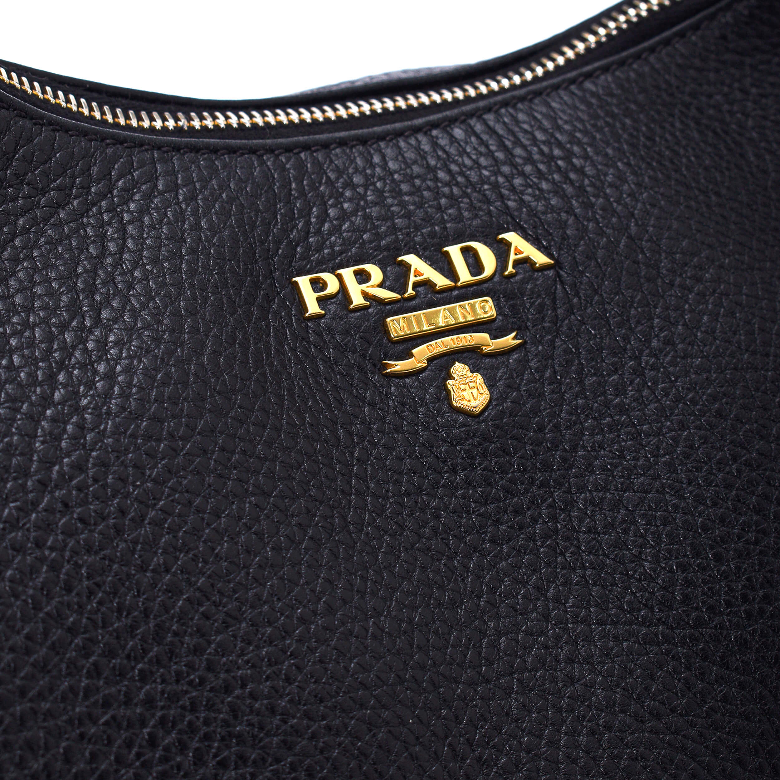 Prada - Black Grained Leather Hobo Bag